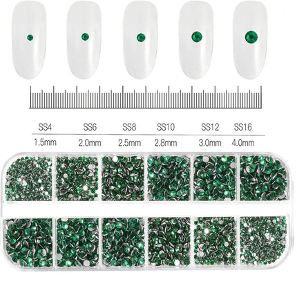 12 Grids Mixed Size Nail Rhinestones SS6 to SS30 Shiny Clear Gold Pink Blue Flat Back Glass Gems for DIY Nail Art Manicure Decoration Supply