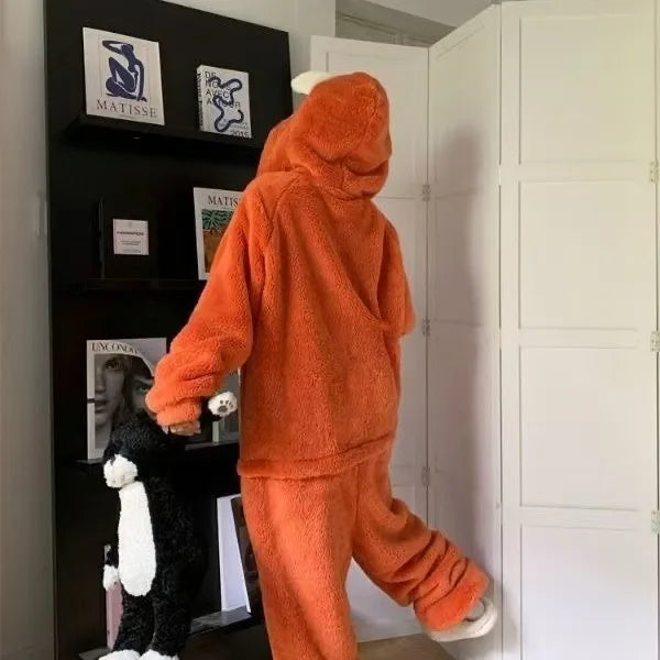 Cartoon Coral Fleece Lined Onesie Pajamas Women's Winter Home Clothes Comfortable Breathable Sleepwear Polyester Fiber