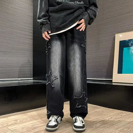 Jeans da Uomo Stile Hip-Hop Americano Taglia Asiatica, Pantaloni Larghi a Gamba Dritta di Tendenza Streetwear