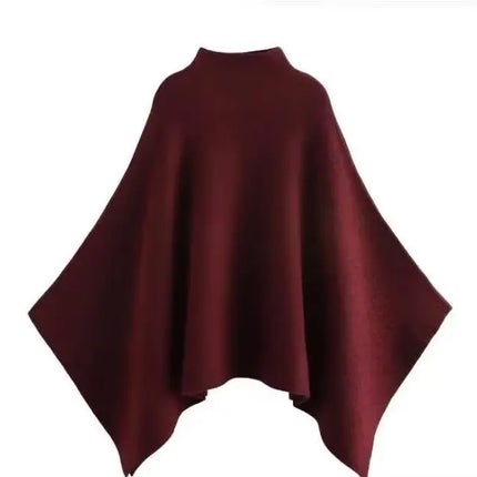 HH Women's New Fashion Versatile Solid Stand Collar Knitted Cape Coat Female Casual High Street Asymmetric 3-Colors Jacket Mujer