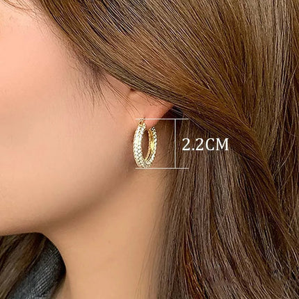 Stainless Steel Gold Color Large Round Hoop Earrings for Women Exquisite Shiny Zircon Circle Huggie Chunky Earring Jewelry Gifts PlatiNum