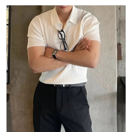 Men's Slim Fit Solid Color Stretchy Polo Shirt Sexy Fashion Trendy Cotton Casual Top Comfortable Elastic Summer Clothes