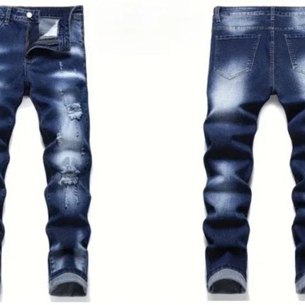 Riding Motorcycle Mens Pants Hip Hop Ripped Skinny Jeans Breathable Casual Fashion Blue Denim Trousers Streetwear Men Clothing PlatiNum