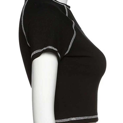 Y2K Black Sweet Girl Slim Skull Print Funny Graphic Vintage Clothes Crop Top E-girl
