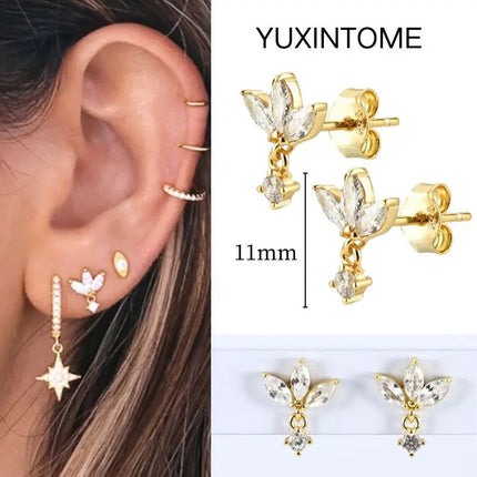 White Color Zircon Hoop Earrings 925 Sterling Silver Needle Cross/Star/Flower/Water Drop Pendant Gold Earrings Luxury Jewelry PlatiNum