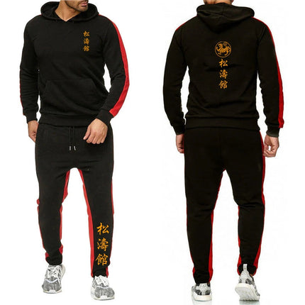 2025 Spring Autumn Shotokan Karate Print Men's Solid Color Hooded Tracksuit Pullover Hoodies+Casual Sweatpants High Street Sets PlatiNum