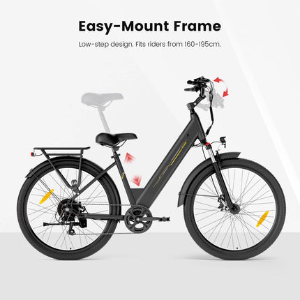 J1 Bici Elettrica 250W Pedelec, Batteria Rimovibile 36V 15,6Ah, Autonomia Assistita fino a 100 km, Bicicletta Elettrica Trekking 27,5”, Sospensione Anteriore con Blocco, 7 Velocità, Freni a Disco, Display LCD, per Pendolar