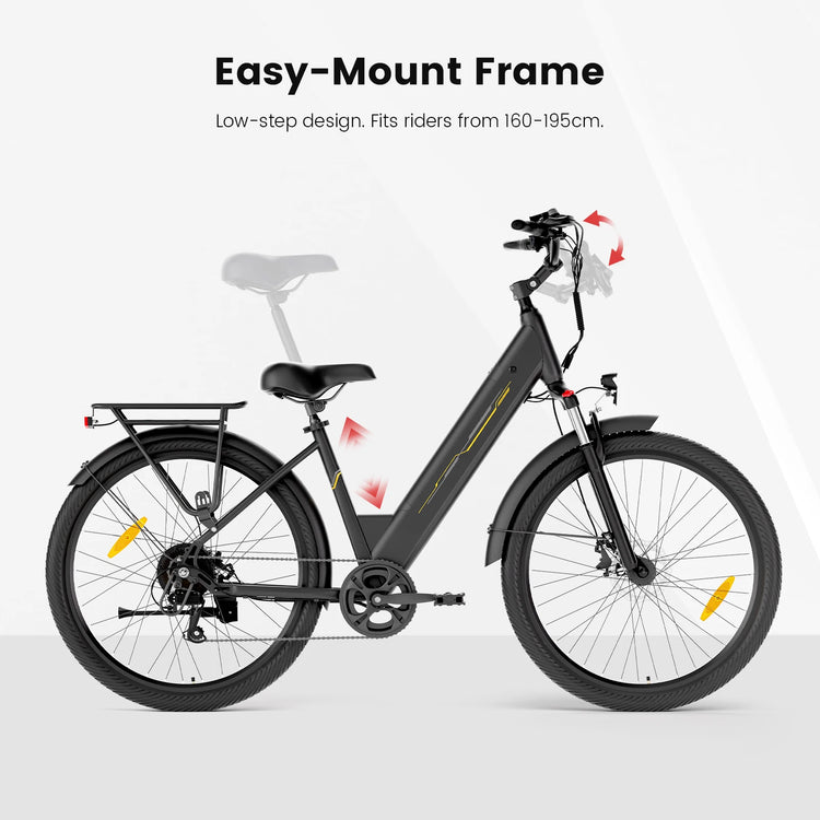 J1 Bici Elettrica 250W Pedelec, Batteria Rimovibile 36V 15,6Ah, Autonomia Assistita fino a 100 km, Bicicletta Elettrica Trekking 27,5”, Sospensione Anteriore con Blocco, 7 Velocità, Freni a Disco, Display LCD, per Pendolar
