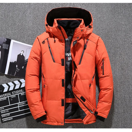 Winter White Duck Down Jacket Men Travel Hiking Thicken Warm Hooded Puffer Jackets Windproof Overcoat Down Coat Male Clothing