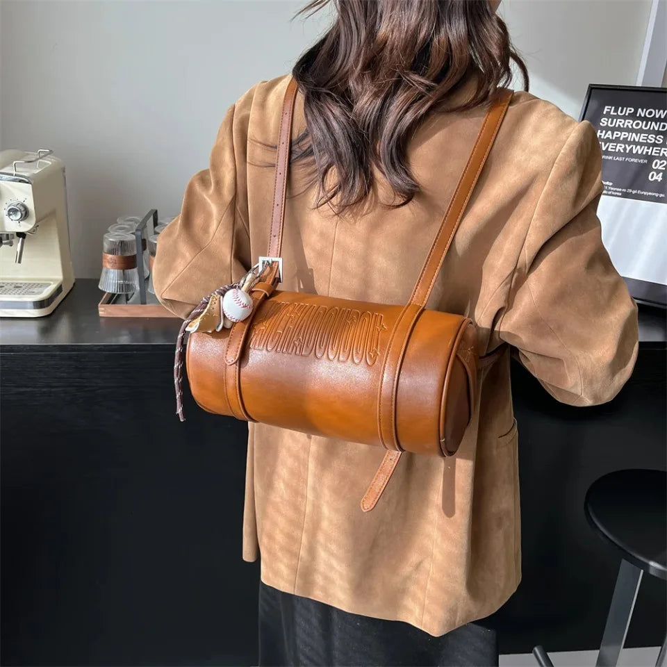 2025 Cylinder Pillow Bag for Women Multifunctional Shoulder Crossbody Bag with Pendant Winter Luxury Designer Handbag