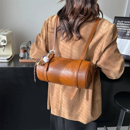 2025 Cylinder Pillow Bag for Women Multifunctional Shoulder Crossbody Bag with Pendant Winter Luxury Designer Handbag