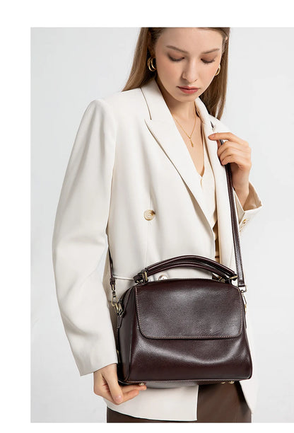 women's shoulder luxury  bags, Genuine Leather Crossbody Shoulder Bag, Retro Style Handbag with Dual Strap & Multiple Pockets
