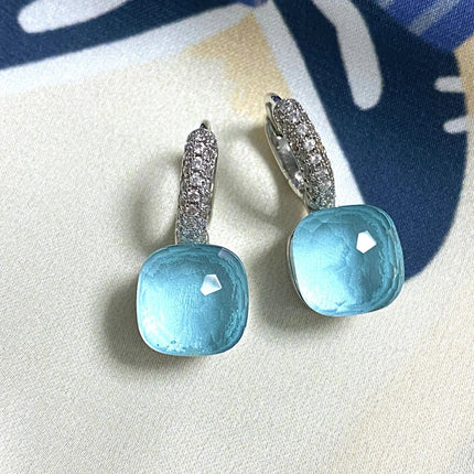Classic Candy Color Earrings Inlay Transparent Zircon 27Colors Crystal Earrings Platinum Plated Fashion Jewelry For Women PlatiNum