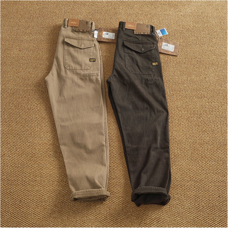 Autumn And Winter New American Retro 100% Cotton Multi-pocketed Washed Old Straight Casual Pants Loose Fashion Cargo Trousers