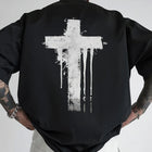 Men's Distressed White Cross Back Print T-Shirt - Black Casual Short Sleeve Round Neck Top PlatiNum