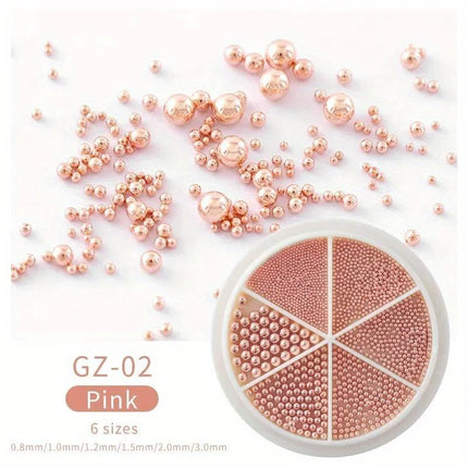 6 Grids Nail Art Tiny Steel Caviar Beads 0.8-1.5mm Mixed Size 3D Design Rose Gold Silver Jewelry Manicure DIY Decoration