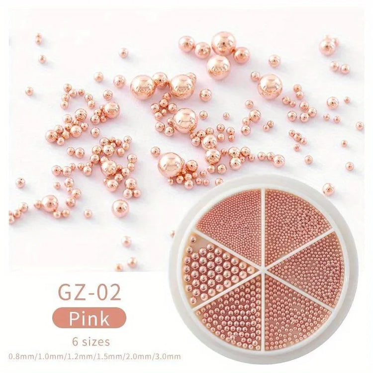 6 Grids Nail Art Tiny Steel Caviar Beads 0.8-1.5mm Mixed Size 3D Design Rose Gold Silver Jewelry Manicure DIY Decoration