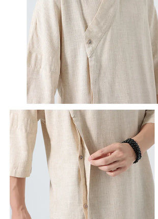 Camicie Estive 2026 da Uomo, Stile Cinese Retrò Tradizionale in Lino Traspirante, Abbigliamento Maschile per Kung Fu e Tai Chi, Bluse Casual Stile Tang