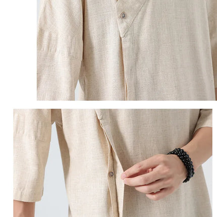 Camicie Estive 2026 da Uomo, Stile Cinese Retrò Tradizionale in Lino Traspirante, Abbigliamento Maschile per Kung Fu e Tai Chi, Bluse Casual Stile Tang