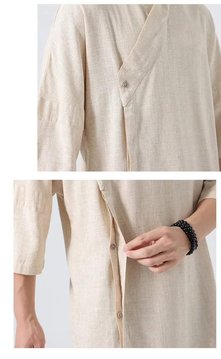 Camicie Estive 2026 da Uomo, Stile Cinese Retrò Tradizionale in Lino Traspirante, Abbigliamento Maschile per Kung Fu e Tai Chi, Bluse Casual Stile Tang