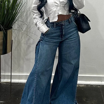 Pantaloni jeans svasati a gamba larga larghi alla moda casual impiombati da donna di nuova moda europea americana Pantaloni jeans streetwear femminili