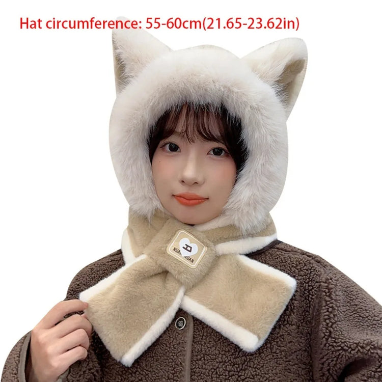 New Fox Ears Integrated Hat Scarf Set Warm Pullover Cap Windproof Coldproof Ear Protection Hat Outdoor Sports