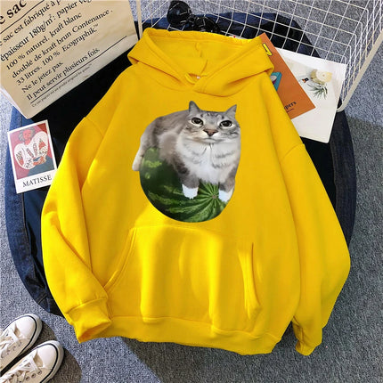 Cute Watermelon Cat Silly Cat Meme Printed Hoodies 90s Casual Sweatshirts Graphic Y2k Hooded Women's Gothic Streetwear Clothes