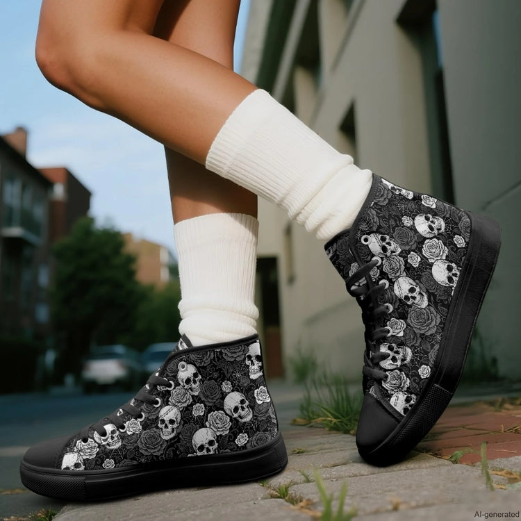 XIXIRIMIDO Red Canvas Sneakers Men New Canvas Sneakers Halloween Shoes Woman Comfortable High-Top Canvas Shoes Skull Pattern