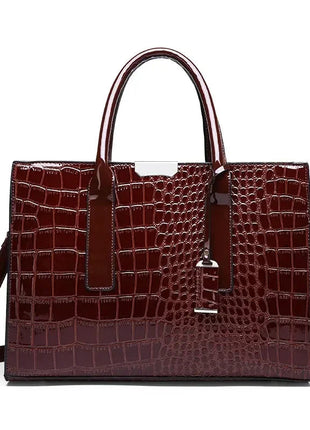 Luxury Vintage Women's Crocodile Pattern Handbag Large Capacity Tote Bag Leather Business Shoulder Bag For Female PlatiNum