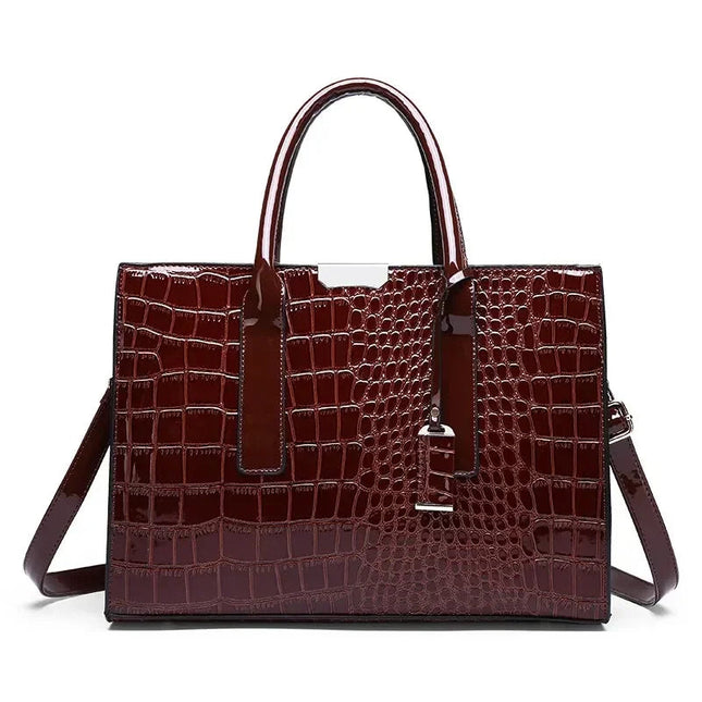 Luxury Vintage Women's Crocodile Pattern Handbag Large Capacity Tote Bag Leather Business Shoulder Bag For Female PlatiNum