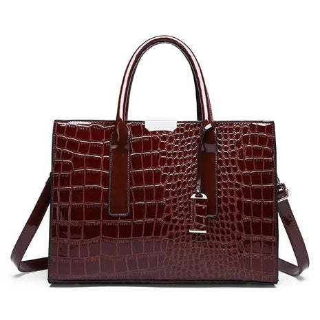 Luxury Vintage Women's Crocodile Pattern Handbag Large Capacity Tote Bag Leather Business Shoulder Bag For Female PlatiNum