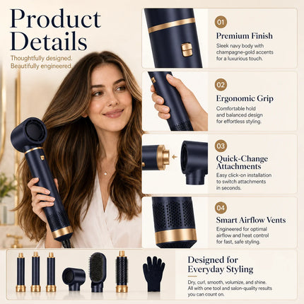 638UKLISS Blue Negative Ion 1000W Hair Dryer Comb Hot Air Brush for Styling And Drying Hair