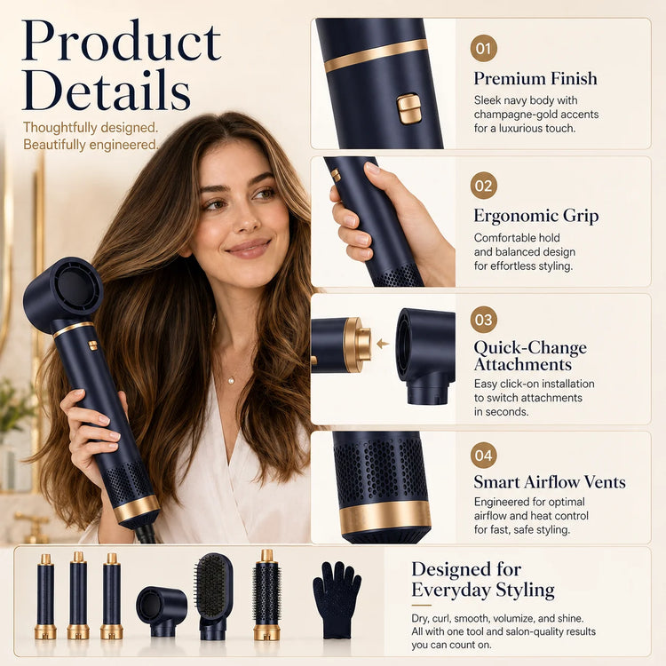 638UKLISS Blue Negative Ion 1000W Hair Dryer Comb Hot Air Brush for Styling And Drying Hair