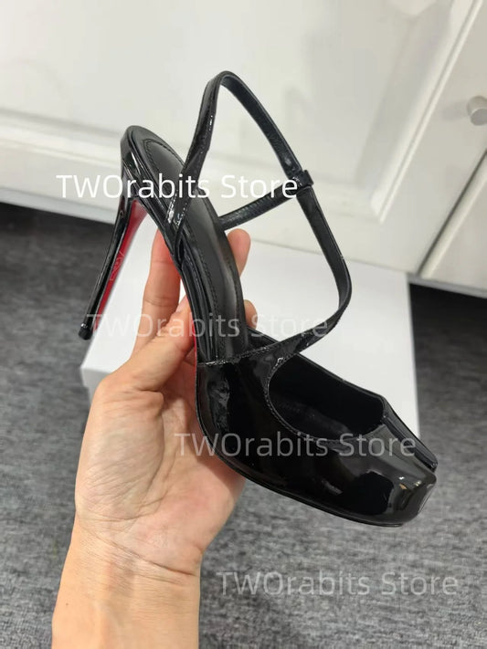 Tabi Buckle Sandals Summer Fashion Slingback Stiletto Women's Golden Elegant Dress Shoes Ultra High Heels Black Female Shoes