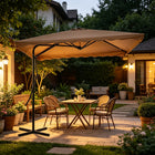 Ombrellone da esterno color tortora 250x250 cm, palo in acciaio, anti-UV, girevole a 360° ° con base incrociata robusta, facile da montare