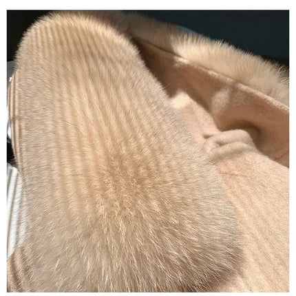 OFTBUY Omen Double Face Wool Coat Natural Fur Coat Wool Blend Jacket Winter Warm Elegant Long Sleeve Fur Cuffs Fashion Outerwear