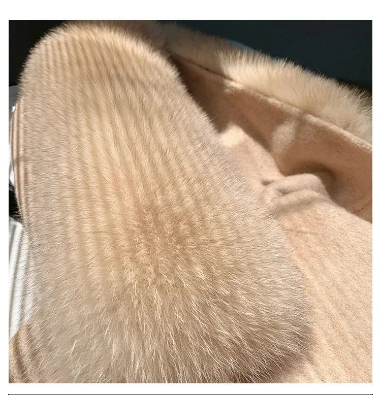 OFTBUY Omen Double Face Wool Coat Natural Fur Coat Wool Blend Jacket Winter Warm Elegant Long Sleeve Fur Cuffs Fashion Outerwear