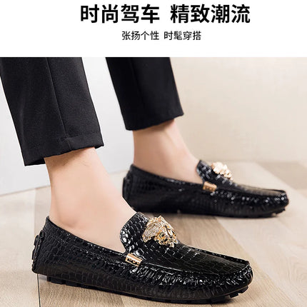 Stazione europea Slip-On Lazy Beanie Shoes Modello coccodrillo da uomo Scarpe da uomo 36 Taglia piccola 48 Nuove scarpe casual in pelle da uomo di grandi dimensioni