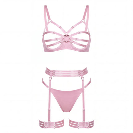 Bunny Girl Lingerie Set Pink Open Cup Hollow Out See Through Mesh Bra Panty Headband Straps Role Play Costume Party Halloween