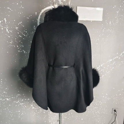 UCXQ Korean Style Two Sided Cloak Overcoat For Women Fur Collars Belt Loose Long Coats 2025 Winter New 23Z2284