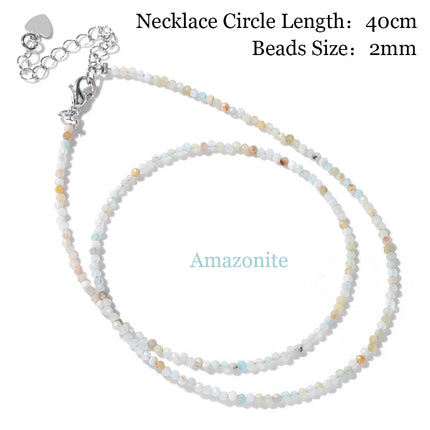 Mini Stone Beaded Necklace 2mm Faceted Natural Agat Quartzs Necklaces Female Fashion Party Choker for Women Girls Jewelry Gift PlatiNum