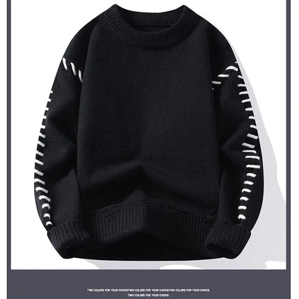 Solid Color Trendy Loose Knit Sweater With Coarse Yarn Weaving Pattern For Autumn And Winter Men's Top And Street Pullover