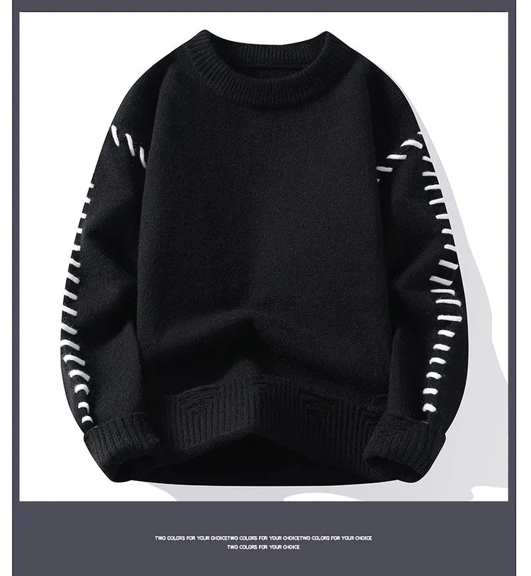 Solid Color Trendy Loose Knit Sweater With Coarse Yarn Weaving Pattern For Autumn And Winter Men's Top And Street Pullover