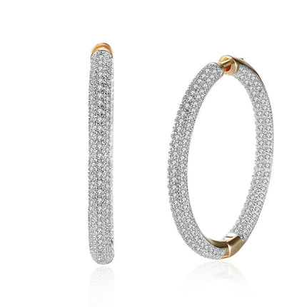 URMYLADY 925 Sterling Silver 34mm Circle 24K Gold Shiny Zircon Earrings For Women Wedding Party Fashion Charm Jewelry PlatiNum