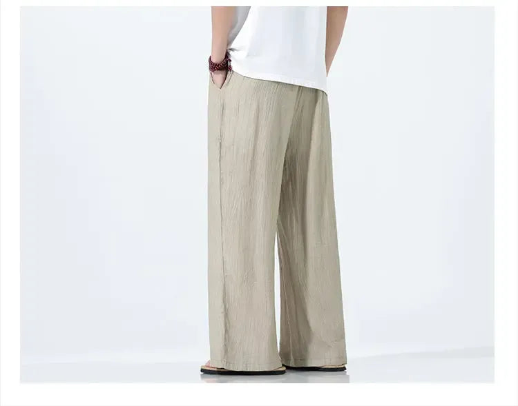 Pantaloni da Uomo a Gamba Dritta Estivi in Seta Ghiacciata, Pantaloni a Gamba Larga Freschi, Nuovi Arrivi di Tendenza, Traspiranti, Stile Cinese, Casual