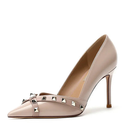 Nuovo 2025 Nail Head Tacchi alti Colore nudo Scarpe da lavoro professionali Donna Scarpe singole sexy Occasioni casual Materiale in micro fibra platinumshop