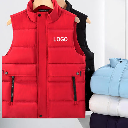 Winter High-density T400 Small-interval Warm Cotton-padded Vest Double Front Flap with Snap Buttons and Zippers