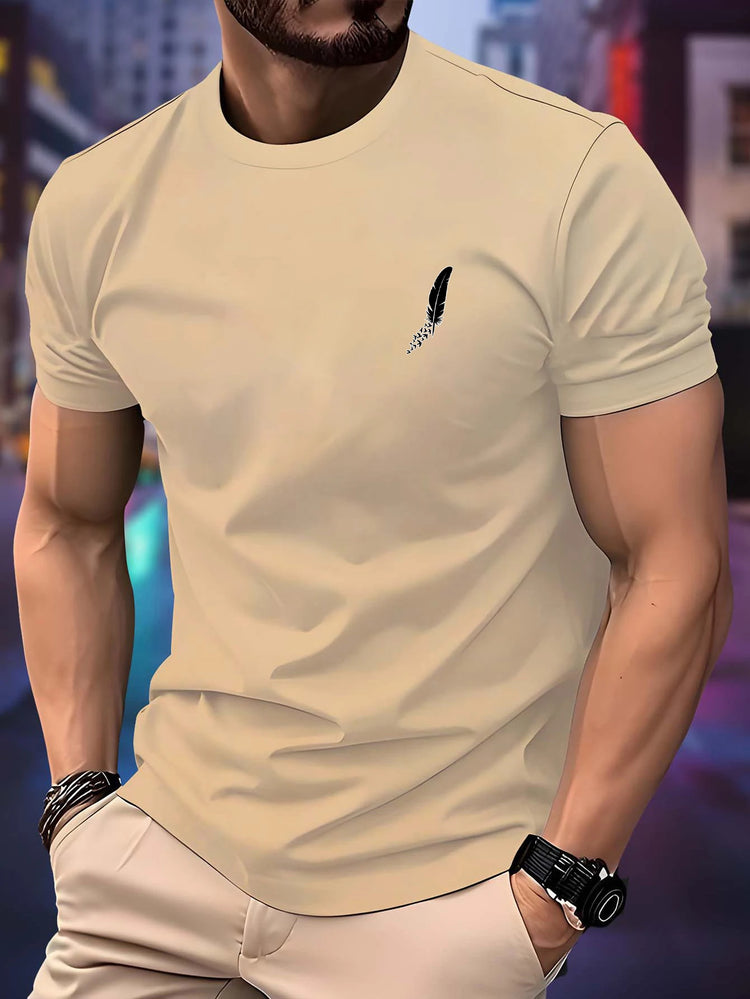 Nuova maglietta da corsa girocollo da uomo estiva sottile top con stampa di piume T-shirt sportiva fitness traspirante a maniche corte ad asciugatura rapida