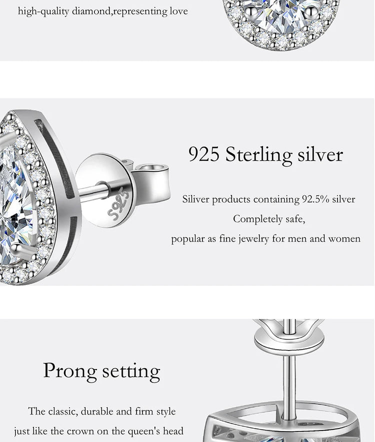PERFANY 1CT Moissanite Earrings for Women S925 Pure Silver Water Droplet Cutting Laboratory Diamond Earrings Luxury Jewelry PlatiNum