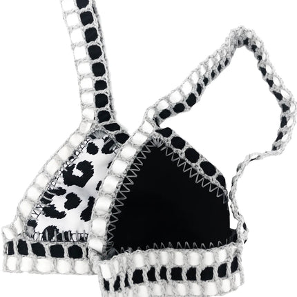 Set bikini reversibile leopardato fatto a mano all'uncinetto Set costumi da bagno neri a bordo piscina blu Paisley costume da bagno di lusso maillot de bain femme PlatiNum